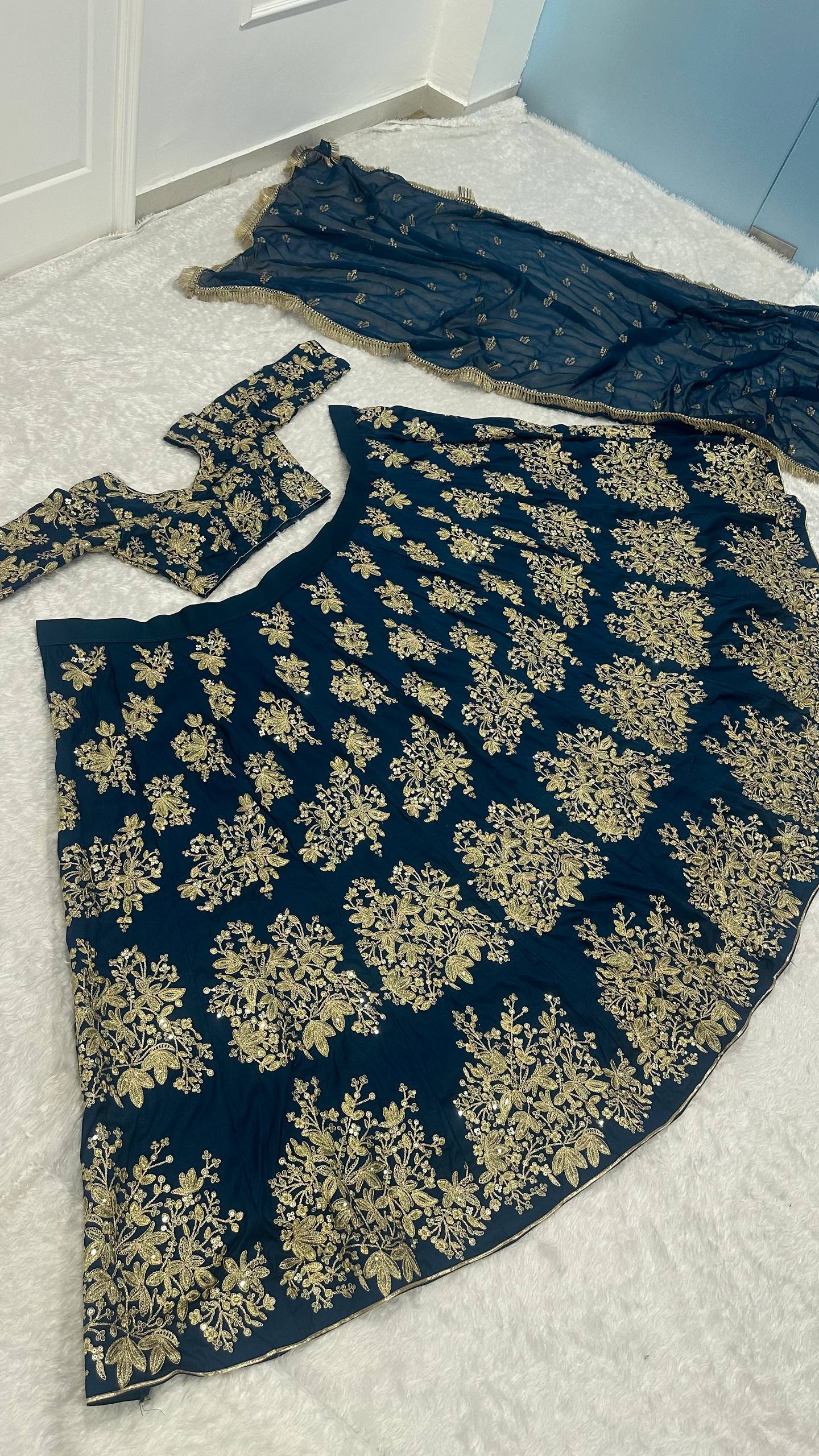 Premium Polo silk lehnga with zari thread sequins & dori work