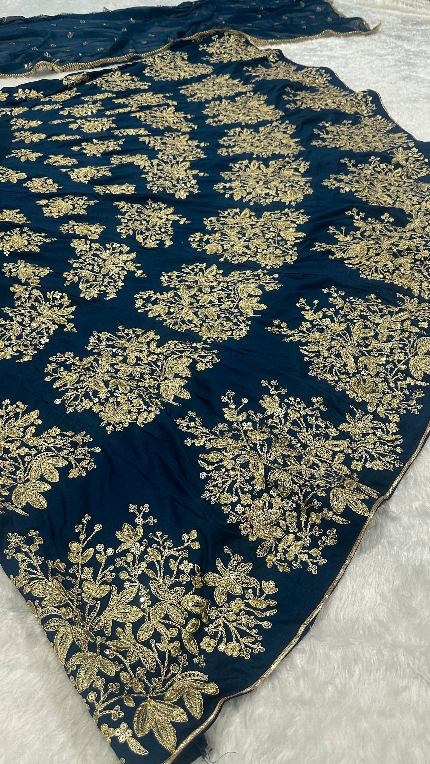 Premium Polo silk lehnga with zari thread sequins & dori work