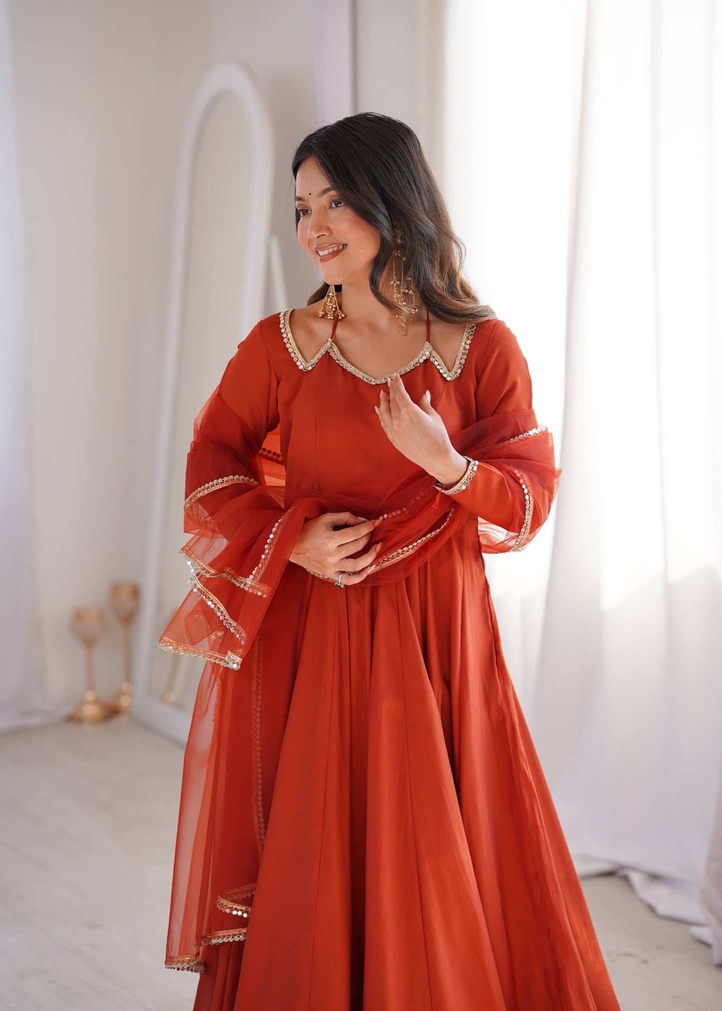 PURE ROMANSILK CHANDERI FABRIC FULLY FLARE ANARKALI