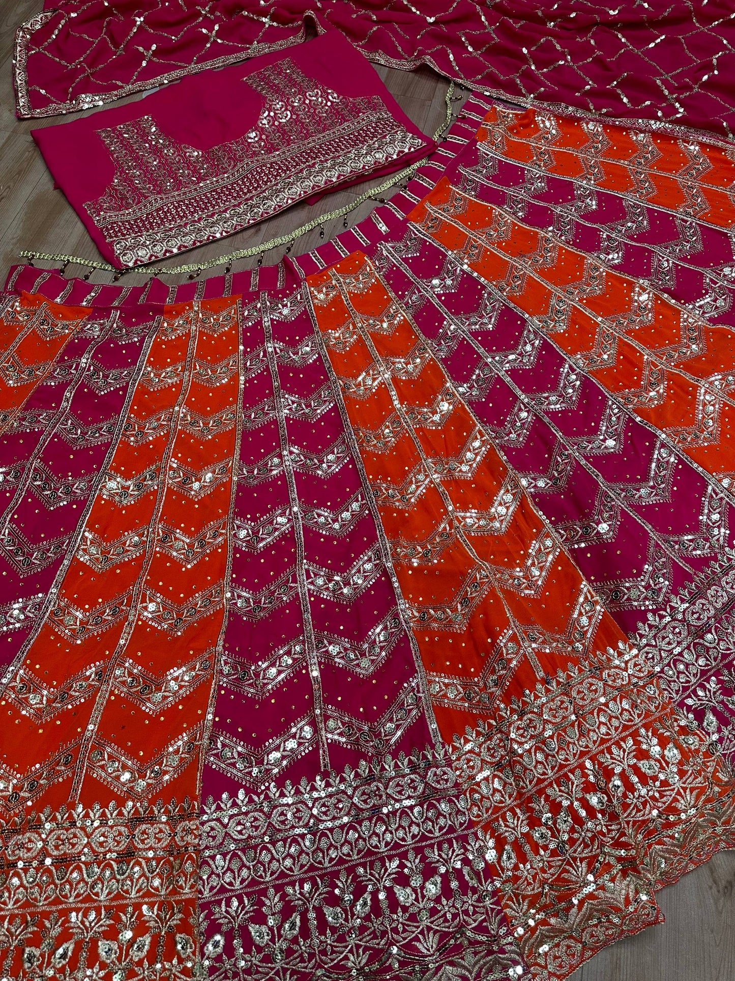 Faux Georgeet Sequins and Zari Embroidery Work And Stone Work Lehenga