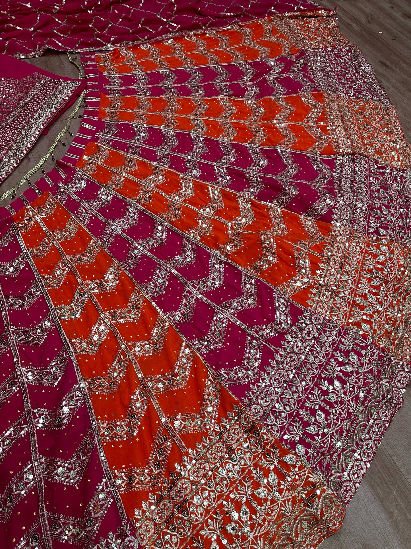 Faux Georgeet Sequins and Zari Embroidery Work And Stone Work Lehenga