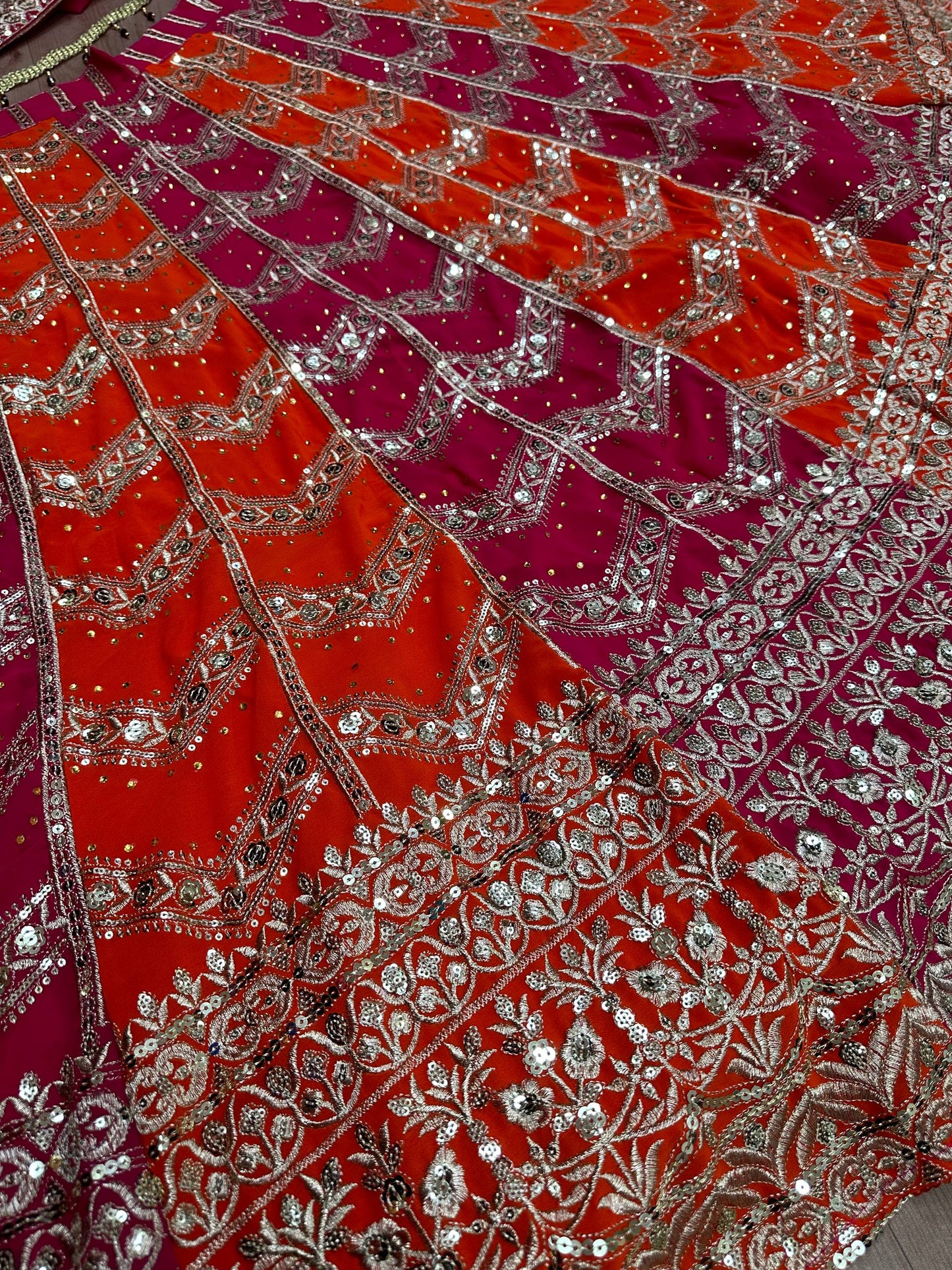 Faux Georgeet Sequins and Zari Embroidery Work And Stone Work Lehenga