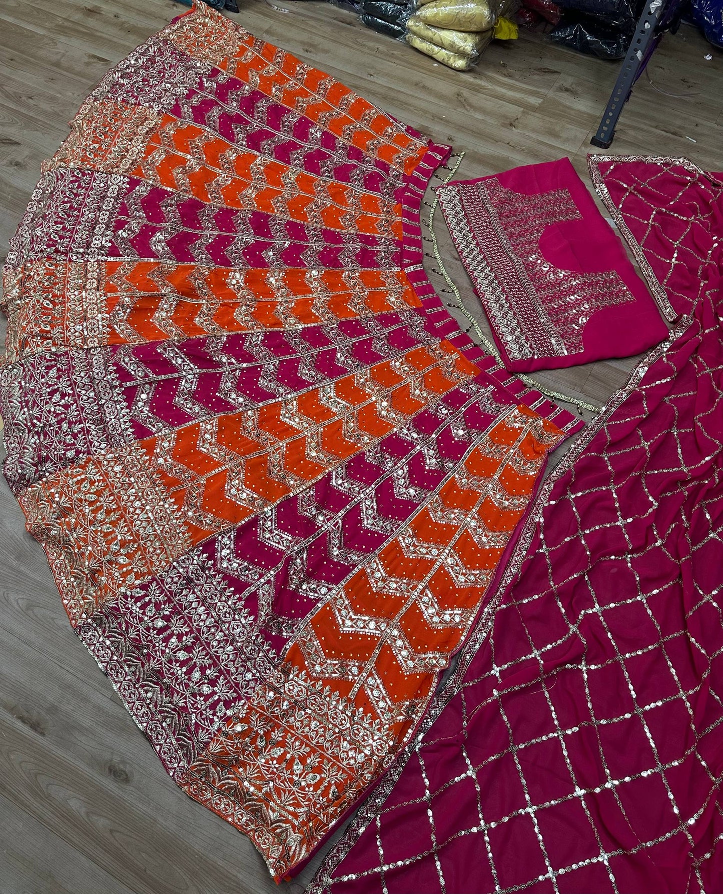 Faux Georgeet Sequins and Zari Embroidery Work And Stone Work Lehenga