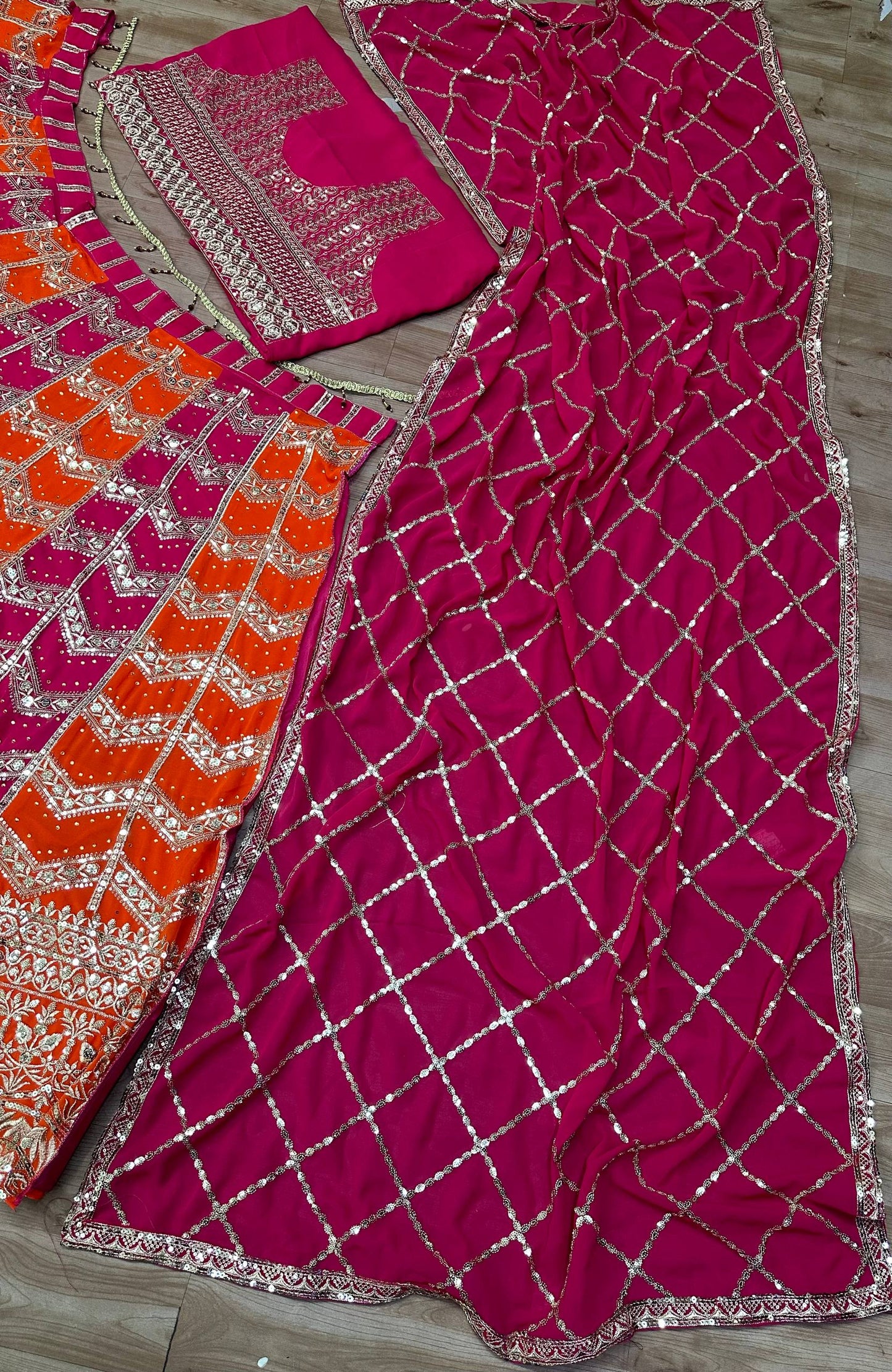 Faux Georgeet Sequins and Zari Embroidery Work And Stone Work Lehenga