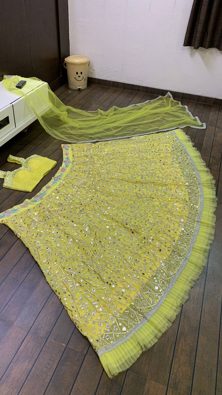 Georget lehnga with zari & foil paper work lehenga