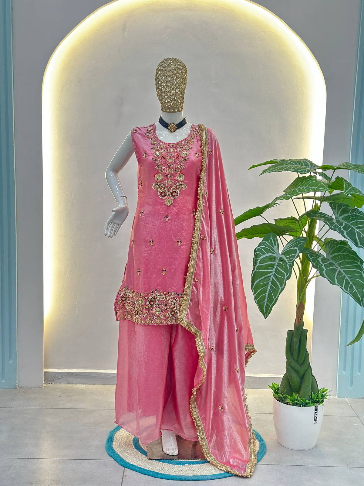 Fandy Silk Crap Bids Embroidery Sequence Treads Kurti