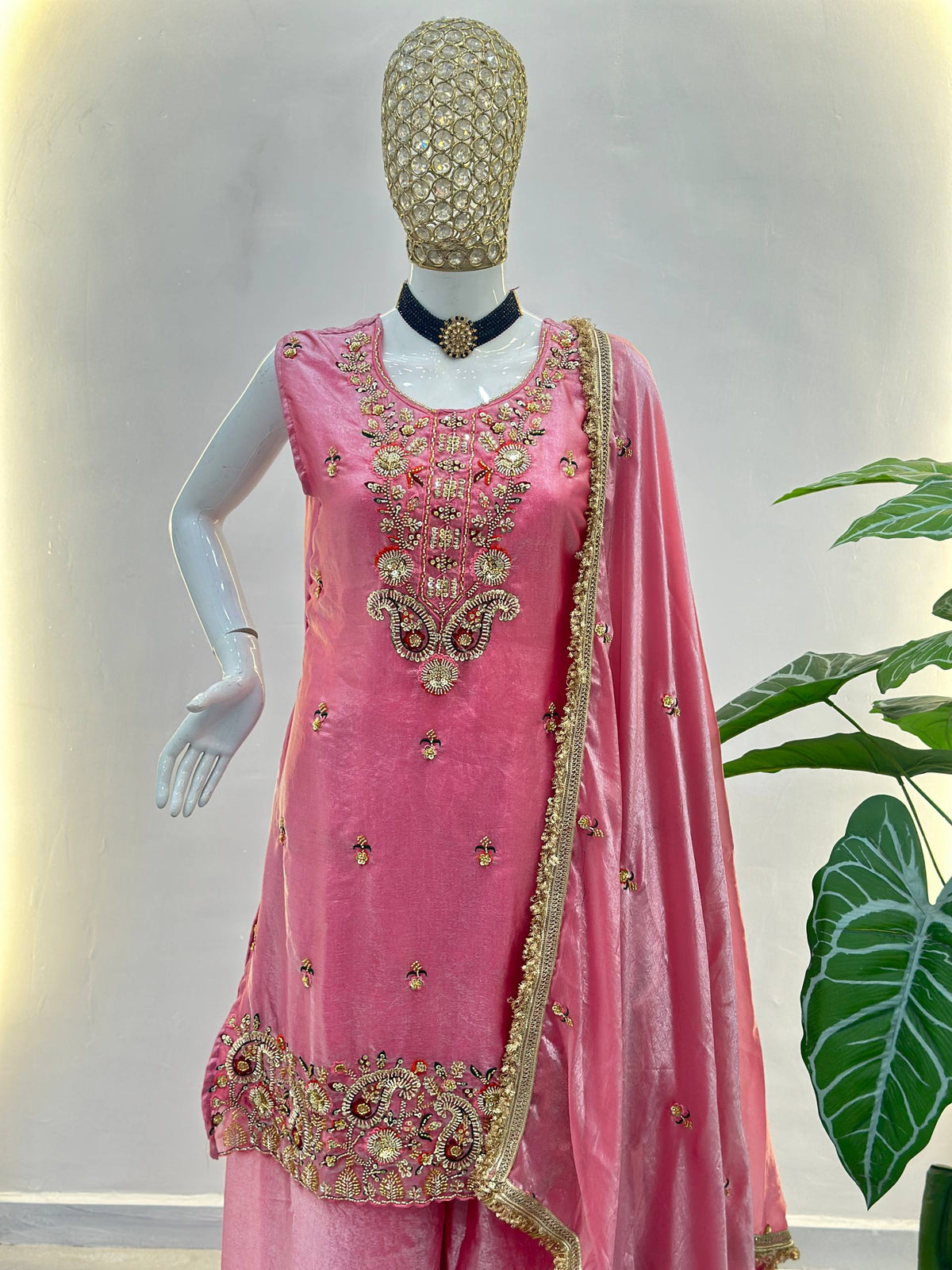 Fandy Silk Crap Bids Embroidery Sequence Treads Kurti