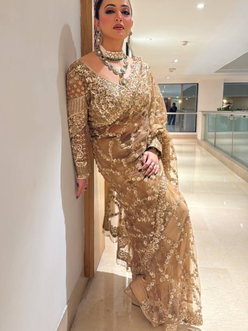 Soft net Beautiful sequins and Zari Embroidery Work saree