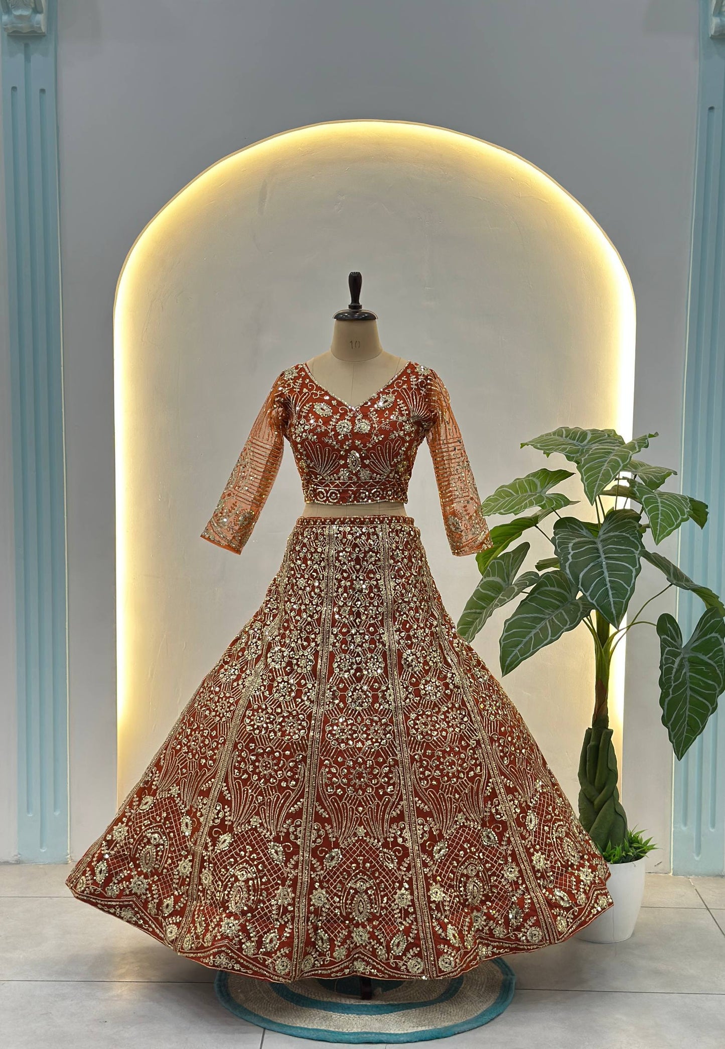 Butterfly Net Sequins and Codding Embroidery Work Lehenga