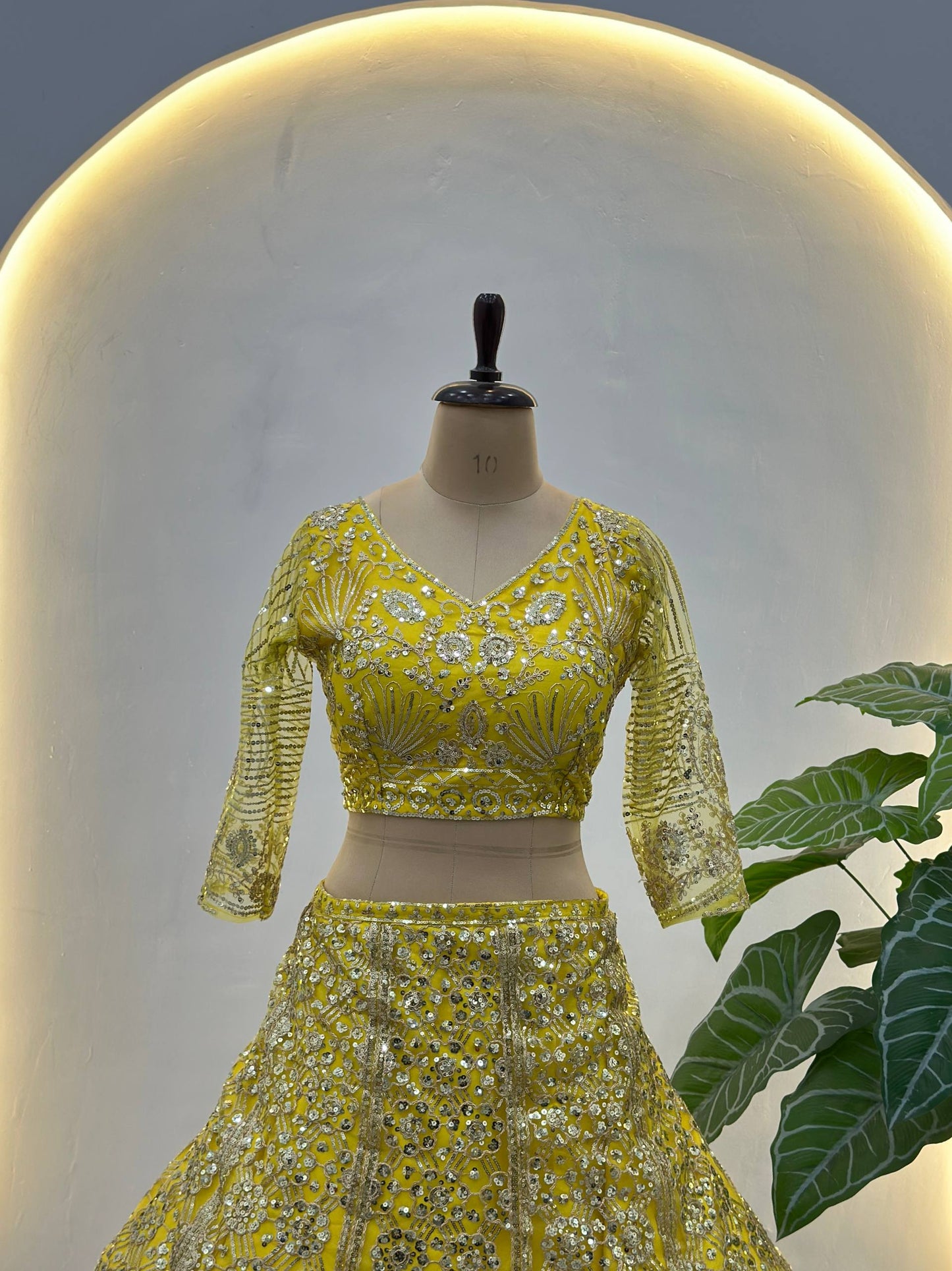 Butterfly Net Sequins and Codding Embroidery Work Lehenga