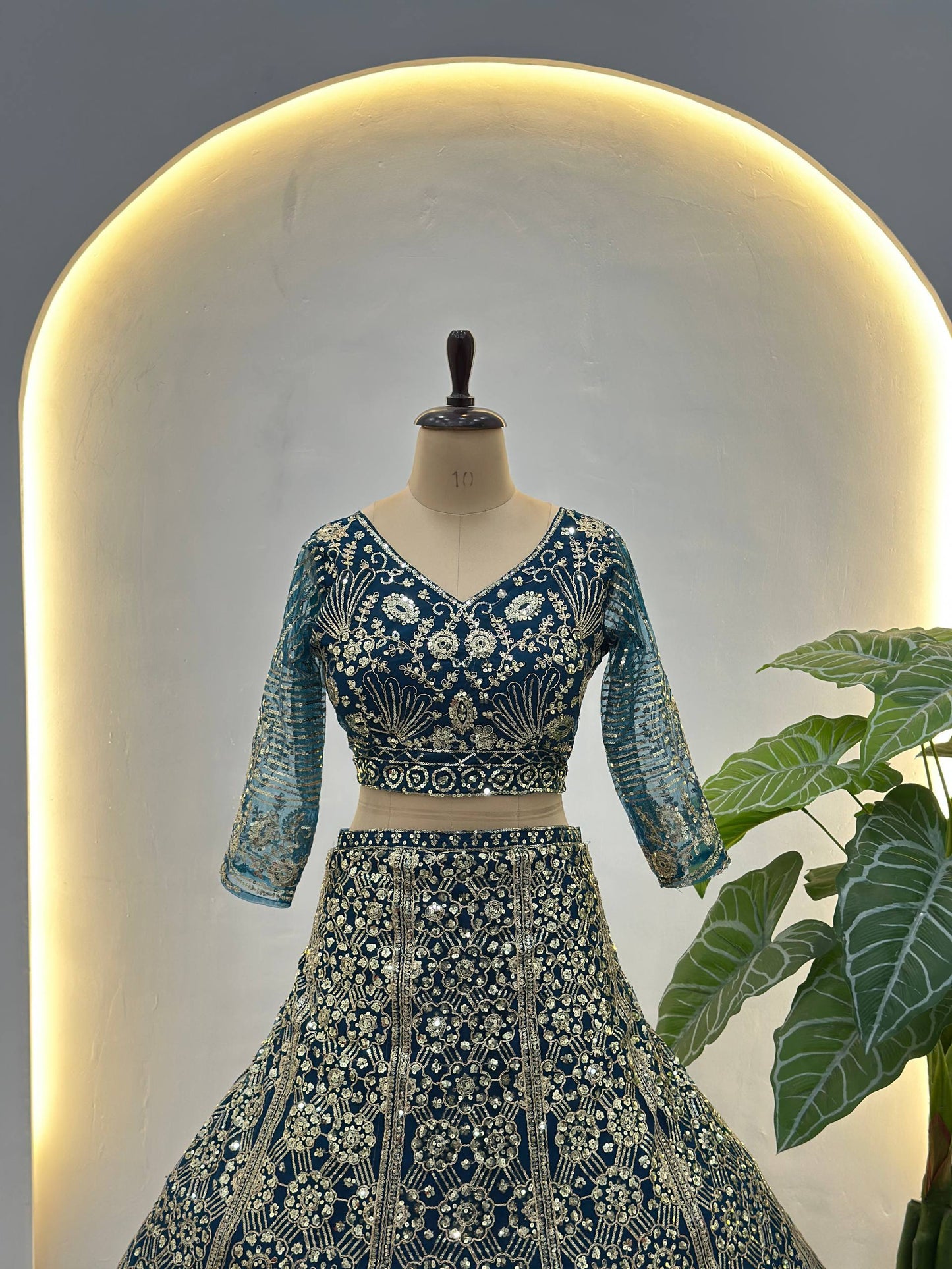 Butterfly Net Sequins and Codding Embroidery Work Lehenga