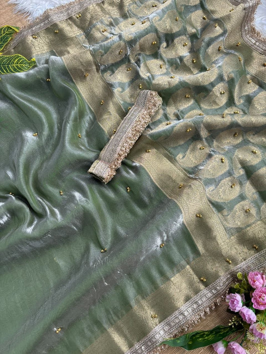 Pure Soft Banarasi Sartin Silk Weaving Saree With Gungroo in All over Saree