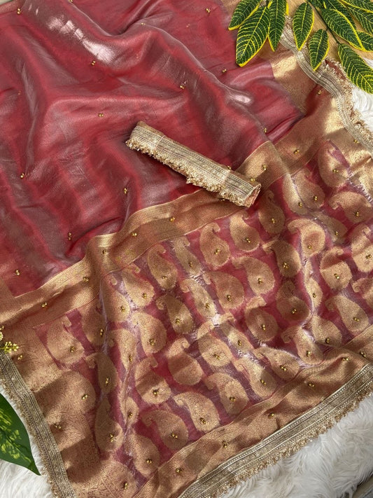 Pure Soft Banarasi Sartin Silk Weaving Saree With Gungroo in All over Saree