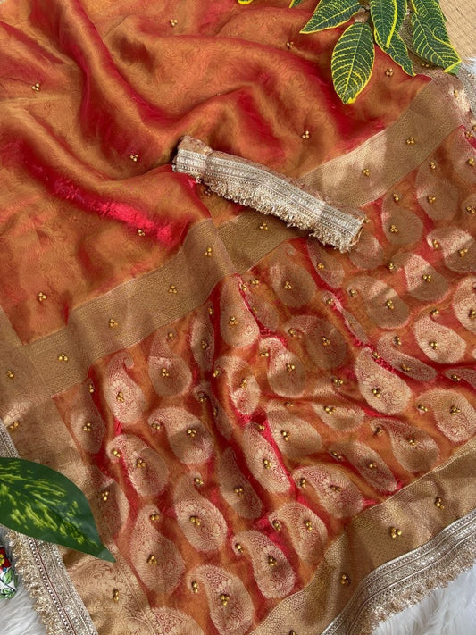 Pure Soft Banarasi Sartin Silk Weaving Saree With Gungroo in All over Saree
