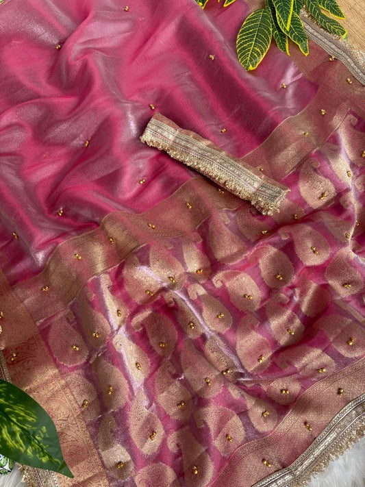 Pure Soft Banarasi Sartin Silk Weaving Saree With Gungroo in All over Saree