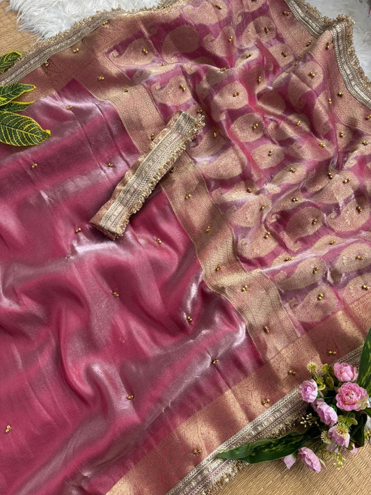 Pure Soft Banarasi Sartin Silk Weaving Saree With Gungroo in All over Saree
