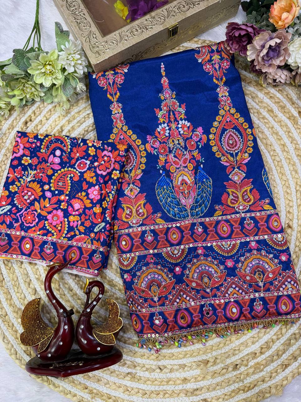 Soft Chinnon with beautiful print saree