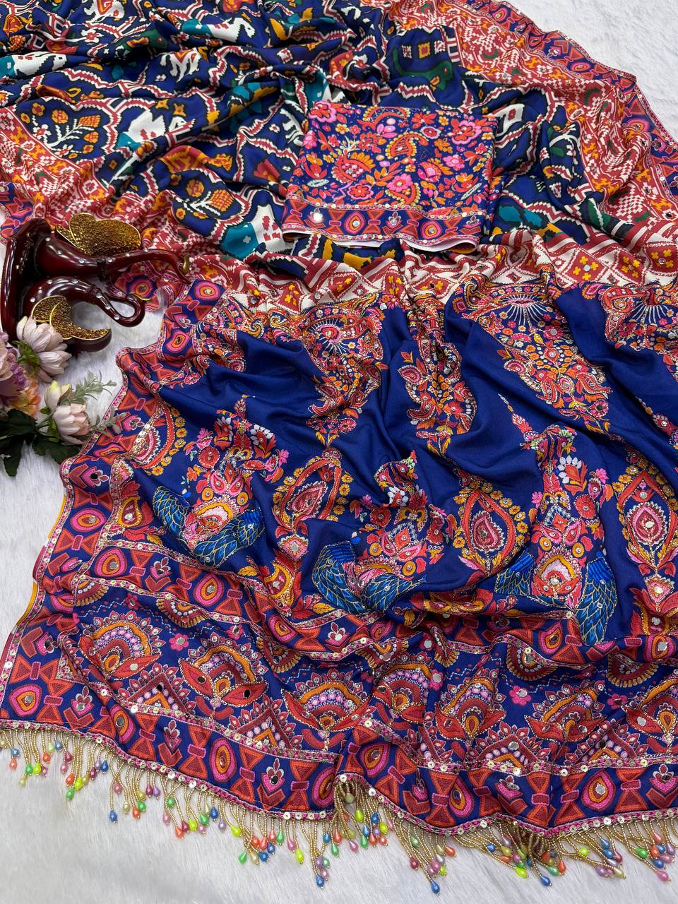 Soft Chinnon with beautiful print saree