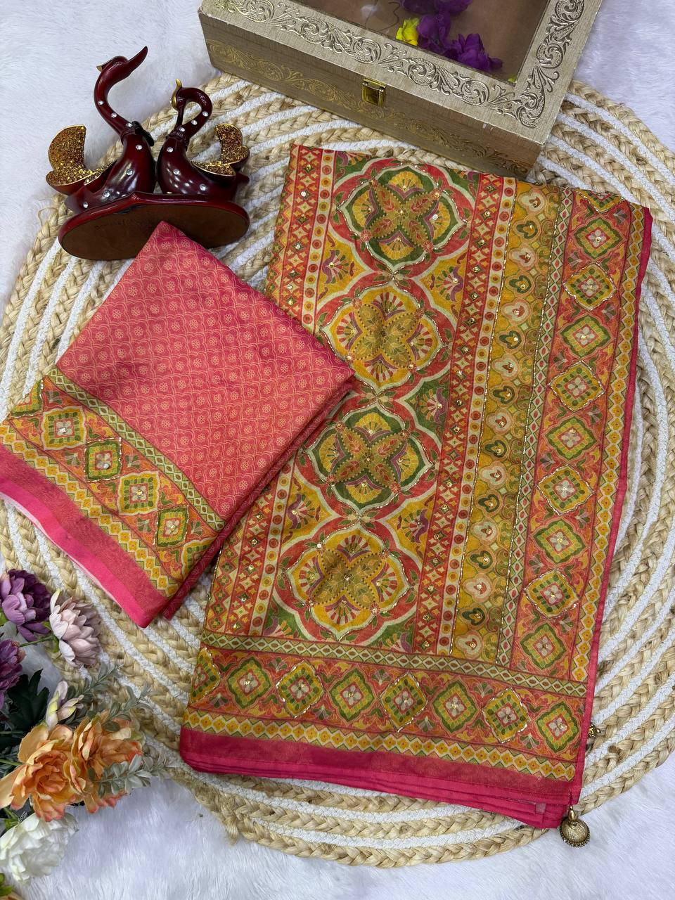 Soft Chosmo Silk with beautiful print saree