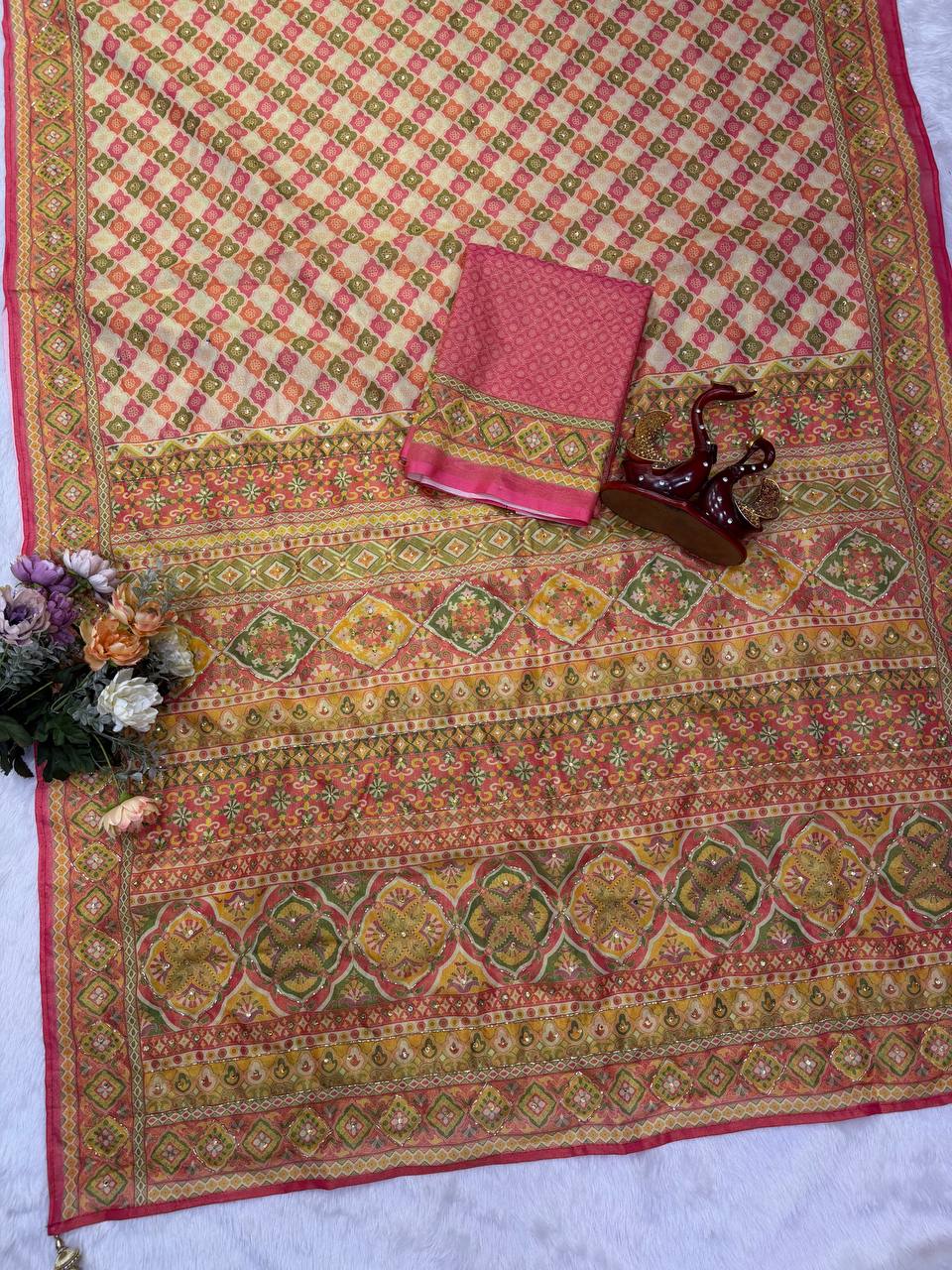 Soft Chosmo Silk with beautiful print saree