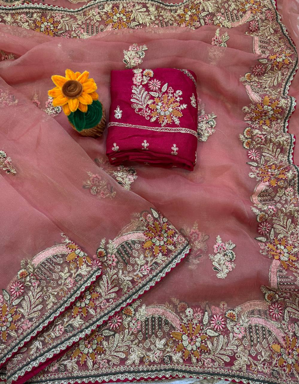 Premium soft zippy silk with c pallu multi thread and zari embroidery saree