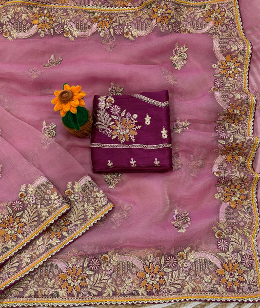 Premium soft zippy silk with c pallu multi thread and zari embroidery saree