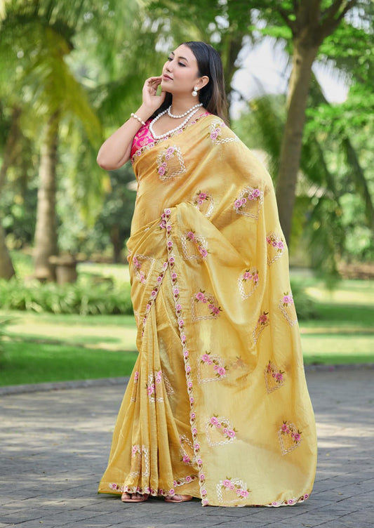 Pure Gold Crush Silk Saree