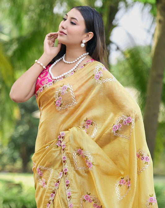 Pure Gold Crush Silk Saree