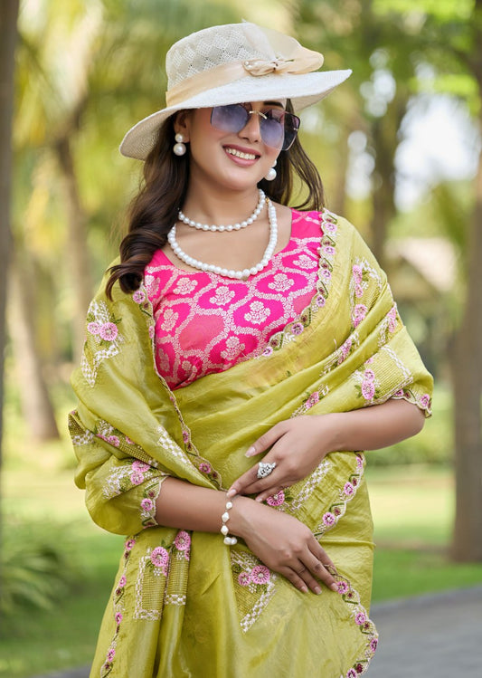 Pure Gold Crush Silk Saree