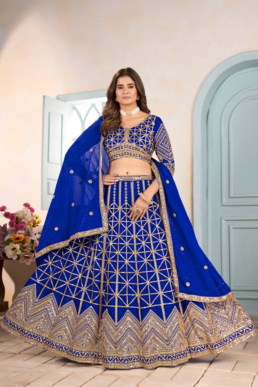 Chinon Sequins and Codding Embroidery Work Lehenga
