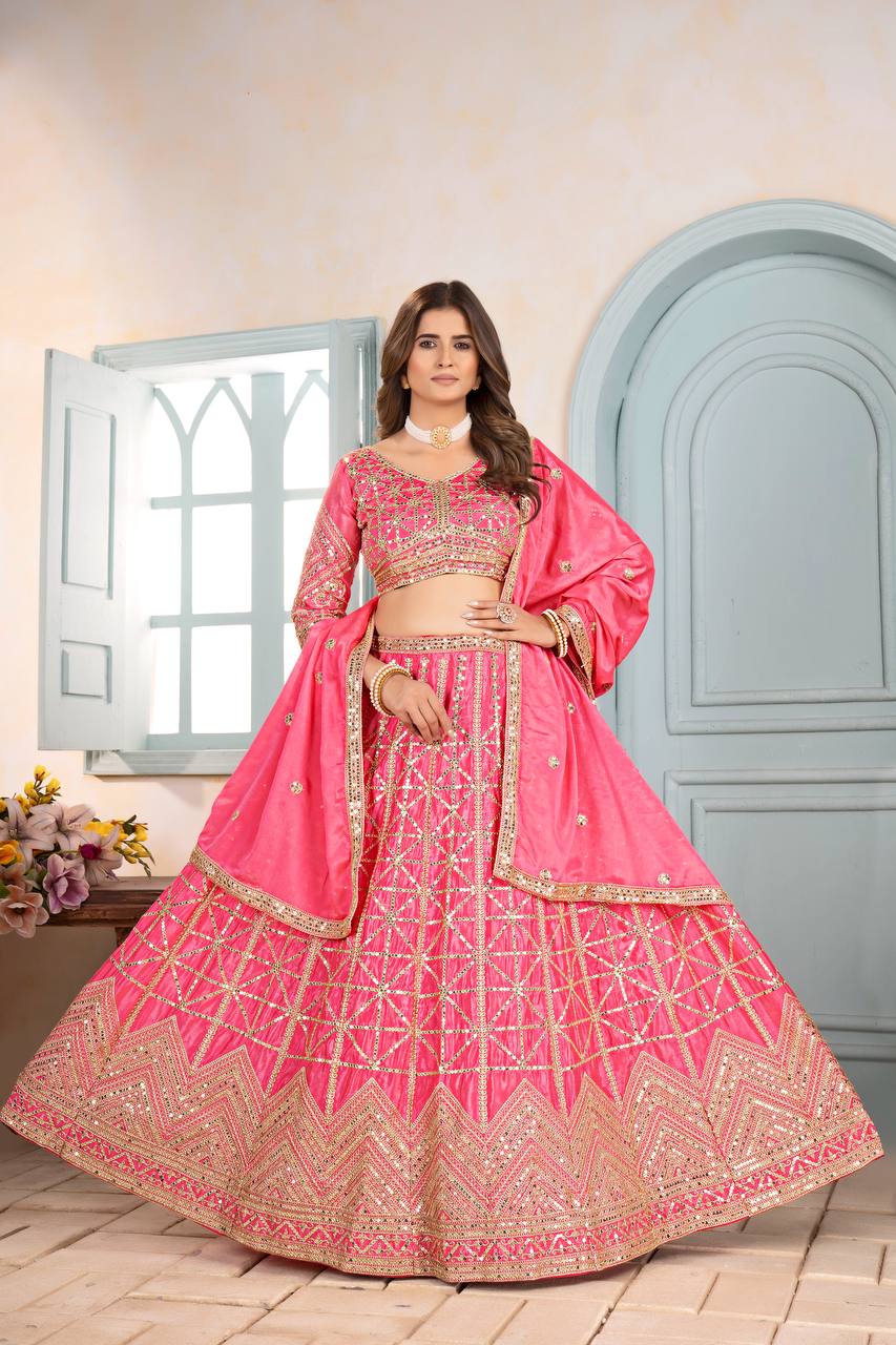 Chinon Sequins and Codding Embroidery Work Lehenga