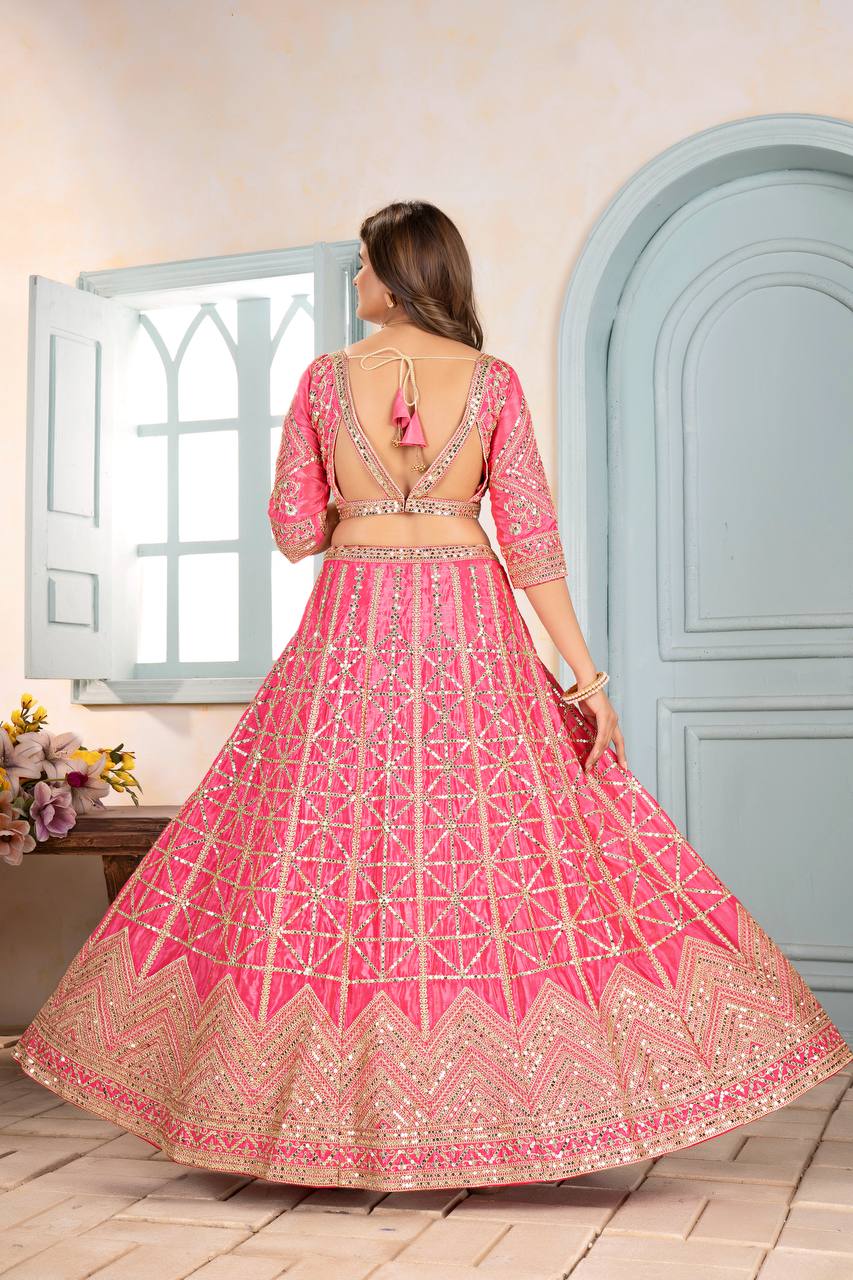 Chinon Sequins and Codding Embroidery Work Lehenga