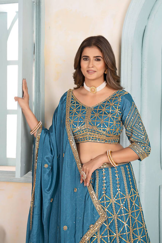 Chinon Sequins and Codding Embroidery Work Lehenga