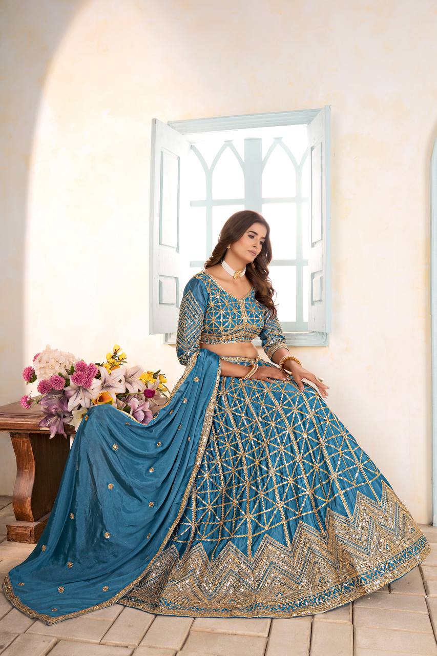 Chinon Sequins and Codding Embroidery Work Lehenga