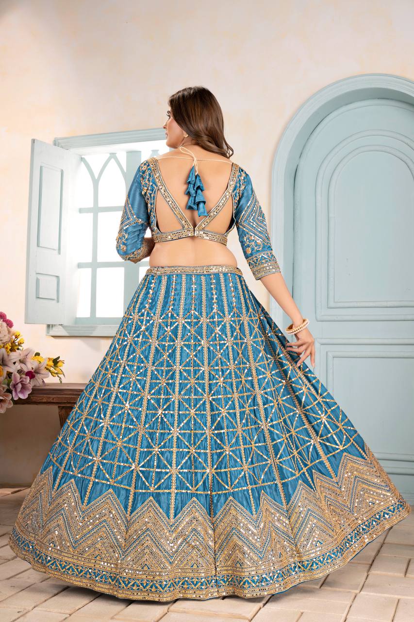 Chinon Sequins and Codding Embroidery Work Lehenga