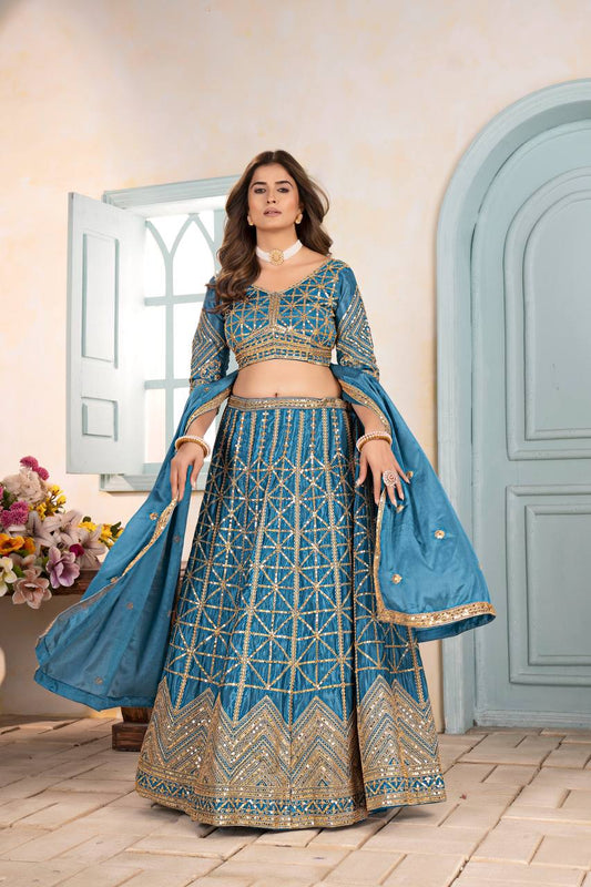 Chinon Sequins and Codding Embroidery Work Lehenga