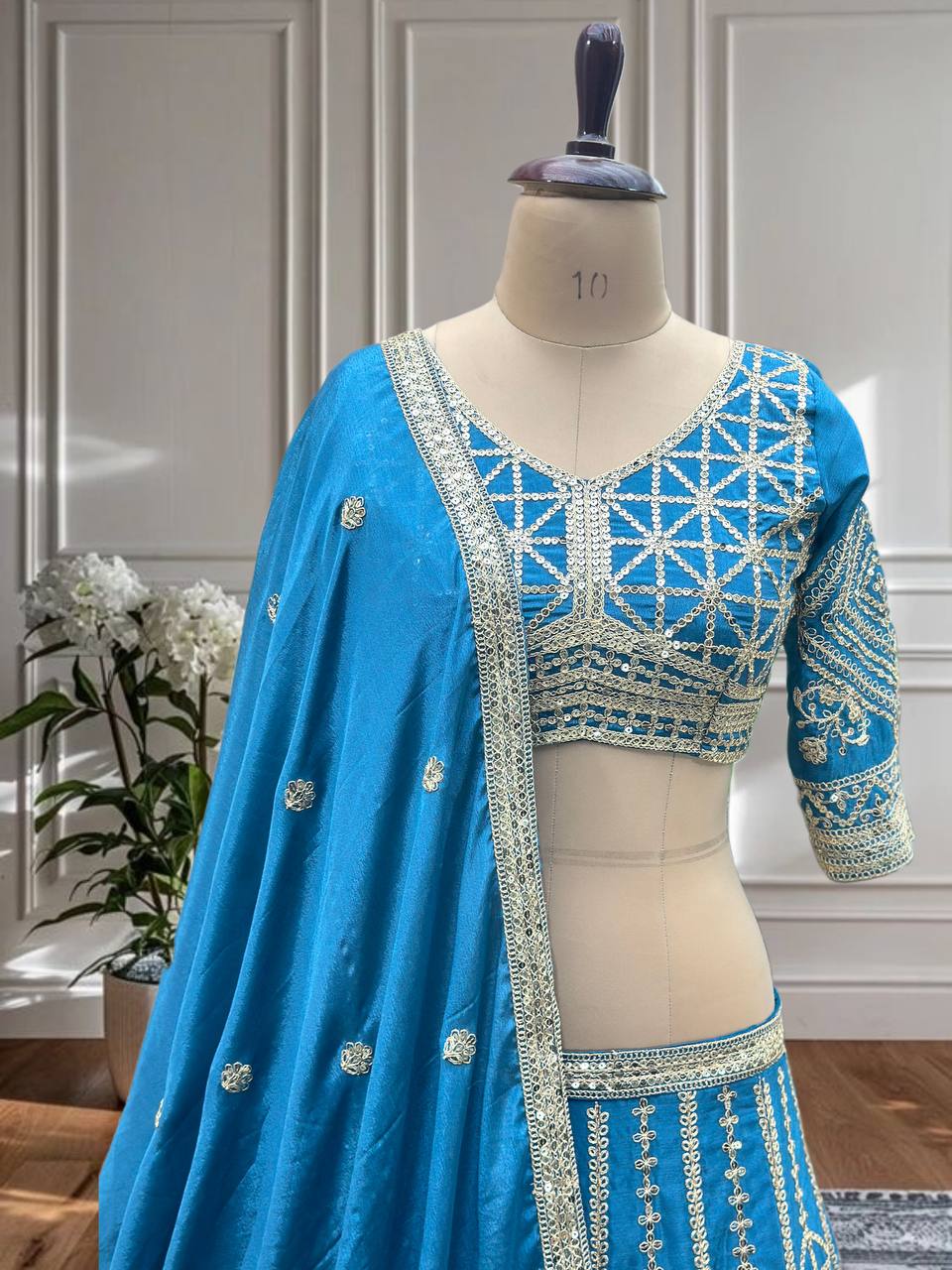 Chinon Sequins and Codding Embroidery Work Lehenga