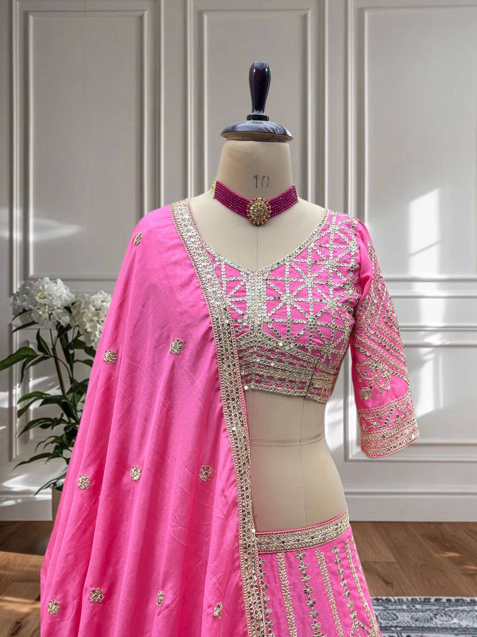 Chinon Sequins and Codding Embroidery Work Lehenga