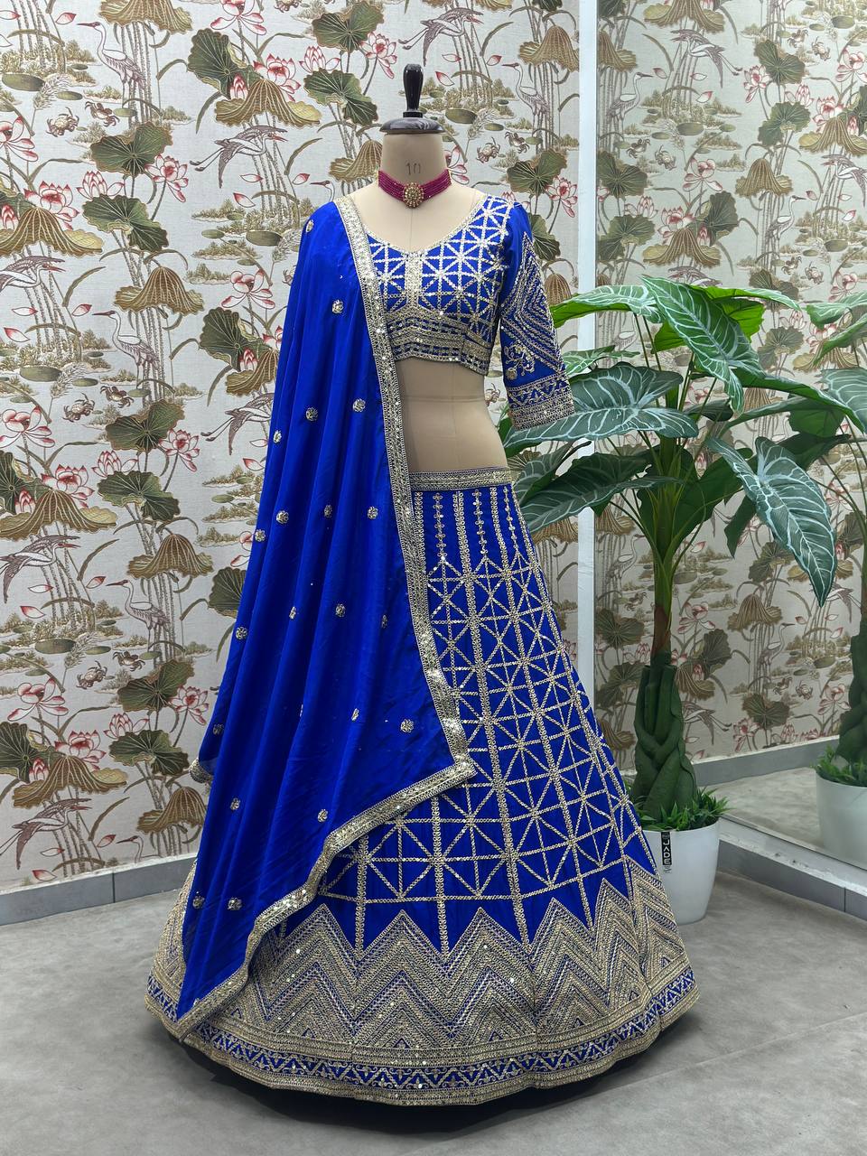 Chinon Sequins and Codding Embroidery Work Lehenga