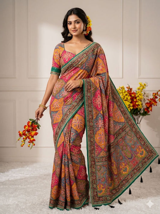 Presenting You Most Beautiful Latest Real Mirror Work Saree