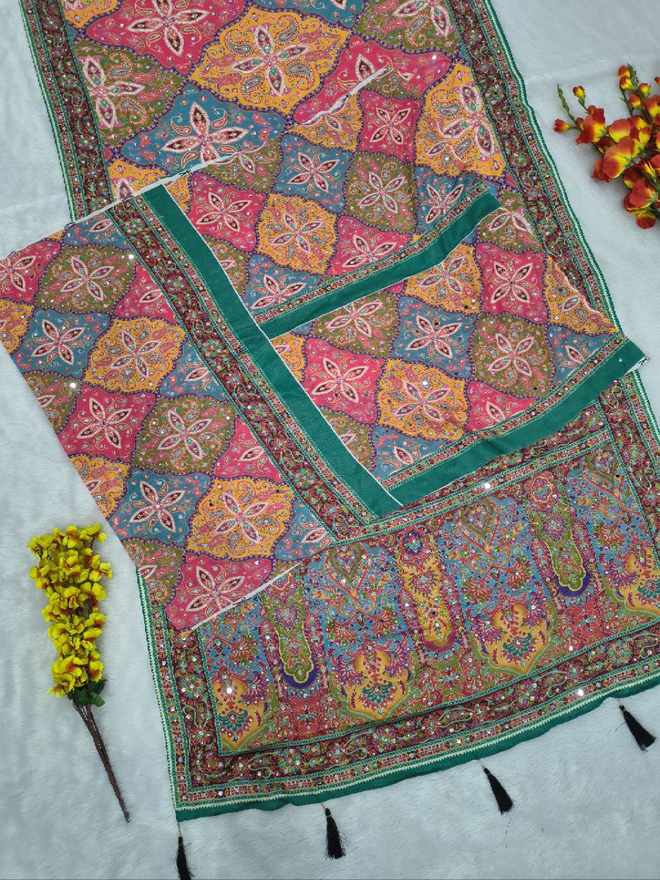 Presenting You Most Beautiful Latest Real Mirror Work Saree