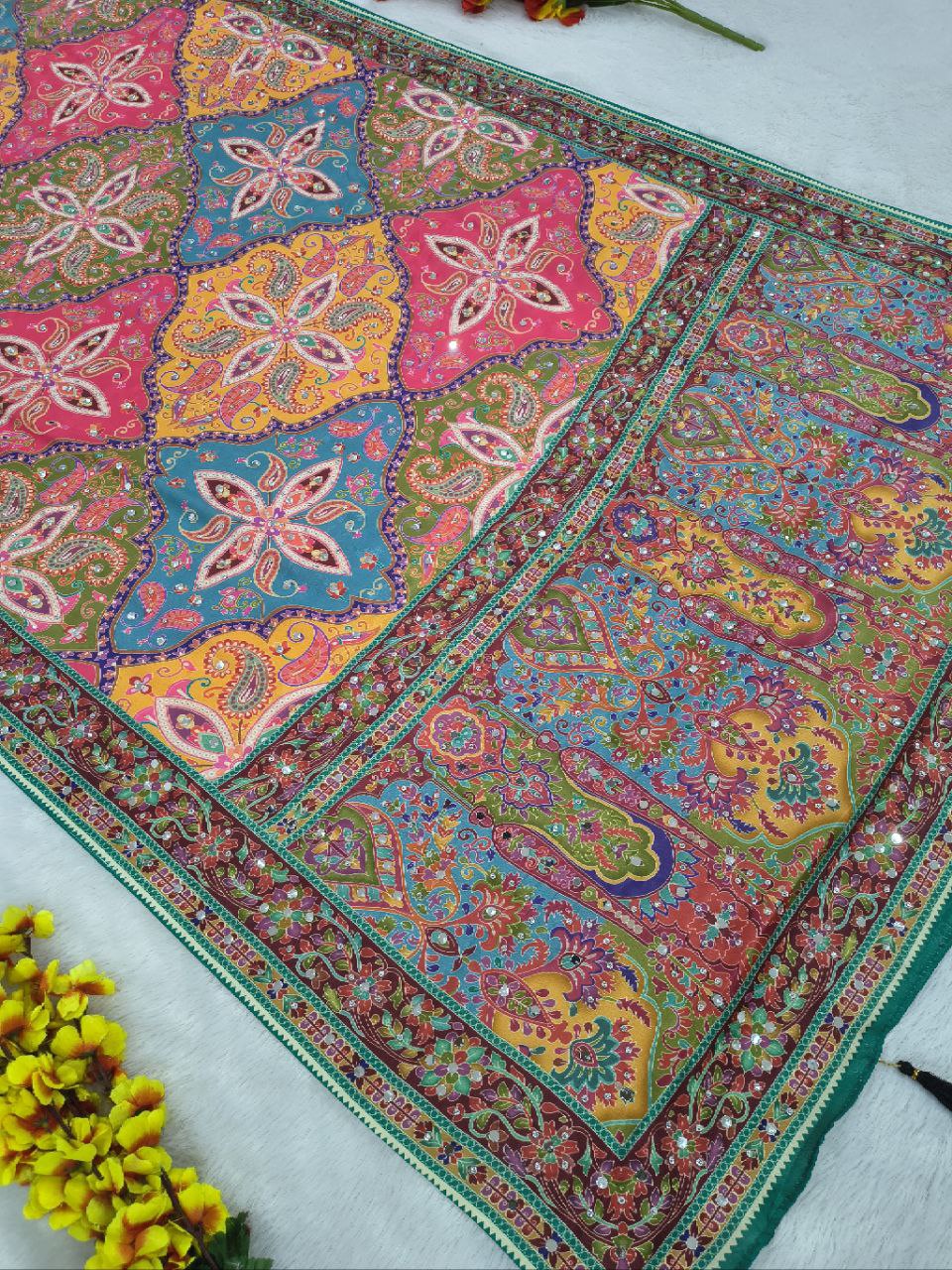 Presenting You Most Beautiful Latest Real Mirror Work Saree