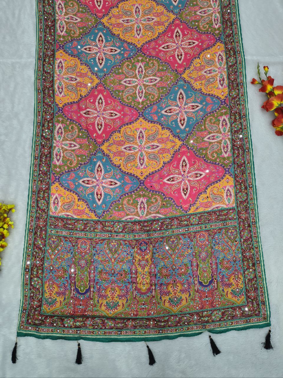 Presenting You Most Beautiful Latest Real Mirror Work Saree