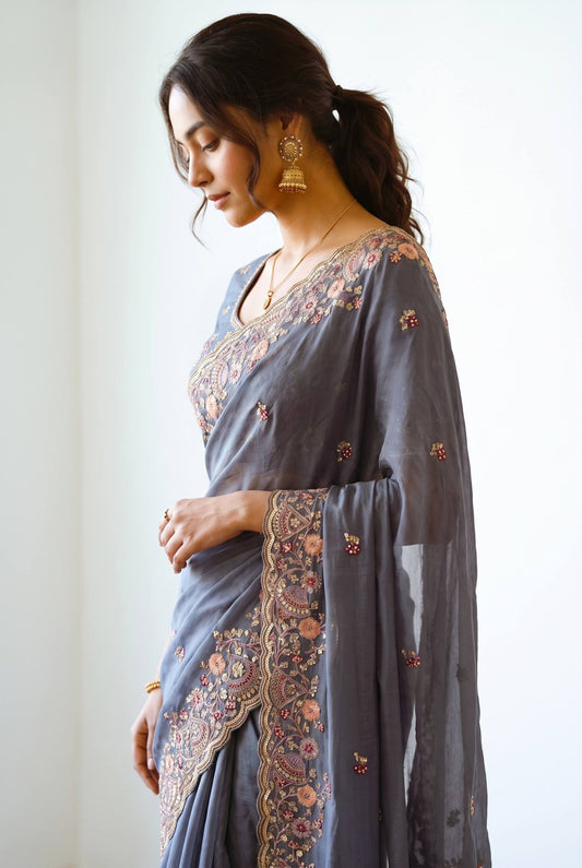 Designer Wedding Special Party Wear Soft NxC Moss chiffon saree