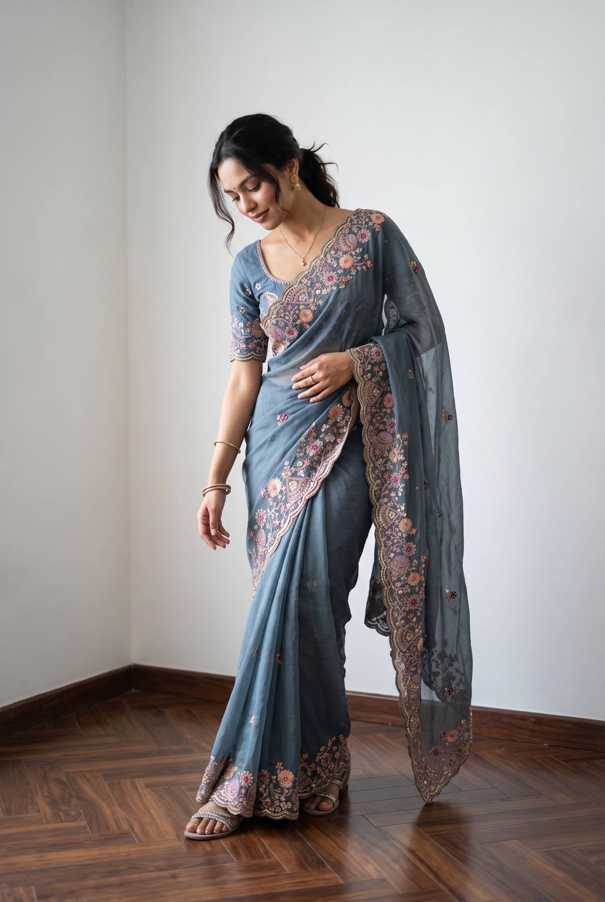 Designer Wedding Special Party Wear Soft NxC Moss chiffon saree