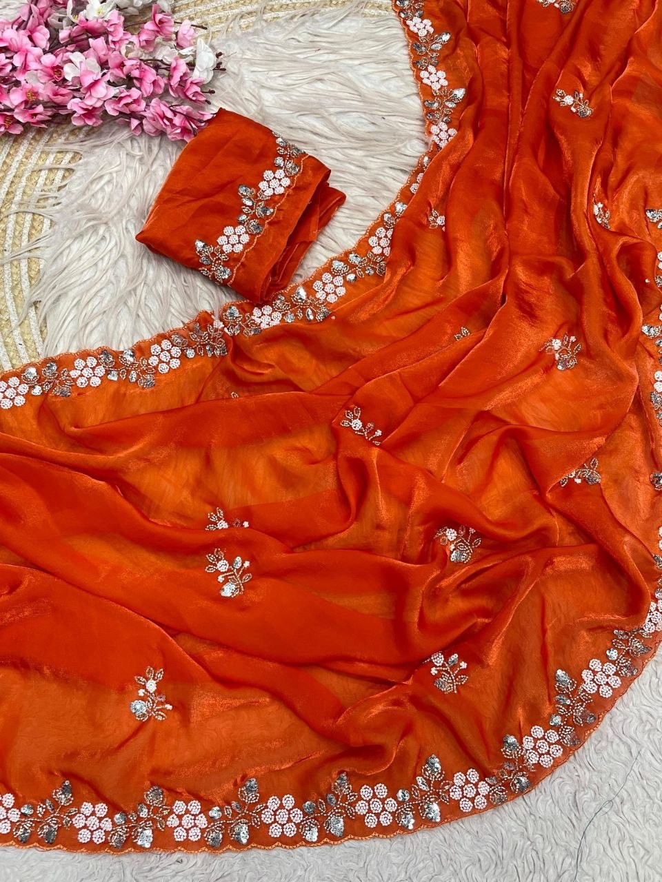 Beautiful Sequence Brits C- pallu work along saree