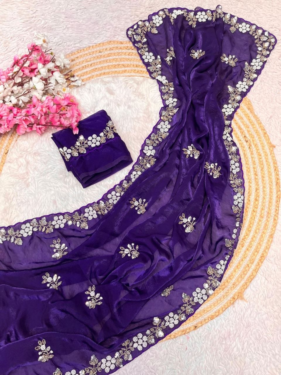 Beautiful Sequence Brits C- pallu work along saree