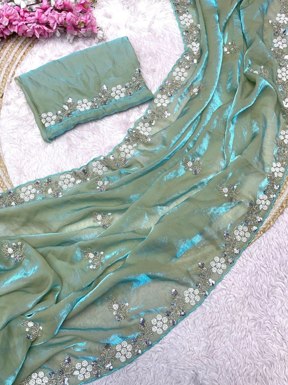 Beautiful Sequence Brits C- pallu work along saree