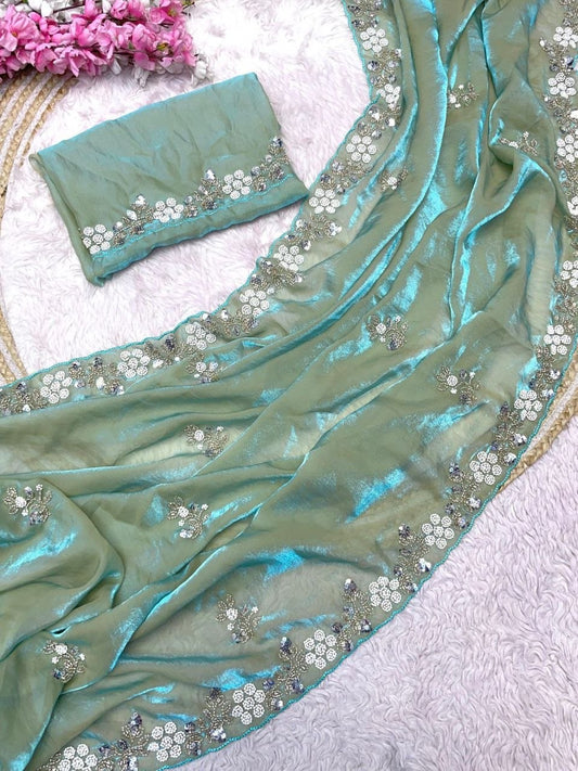 Beautiful Sequence Brits C- pallu work along saree