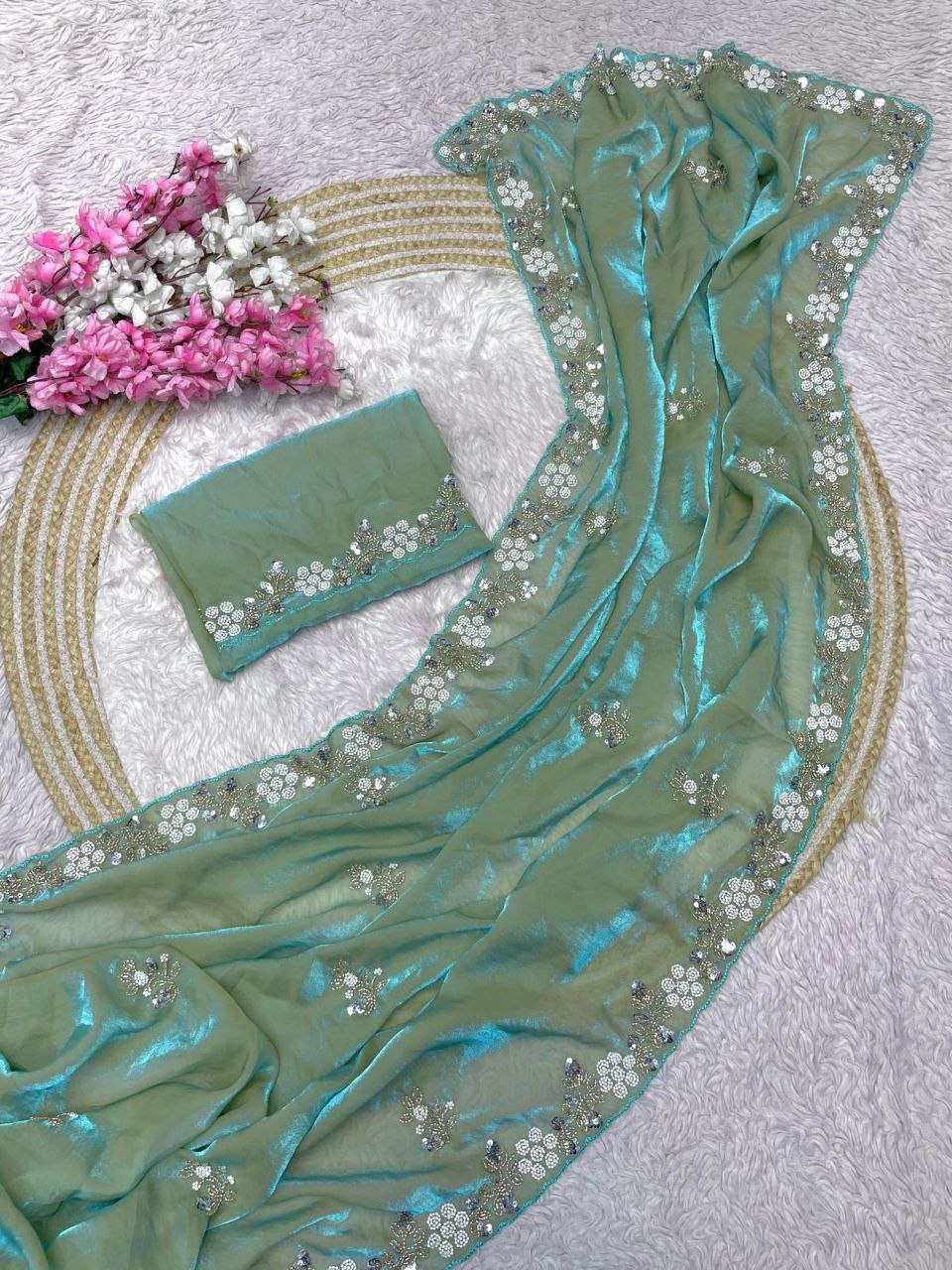 Beautiful Sequence Brits C- pallu work along saree